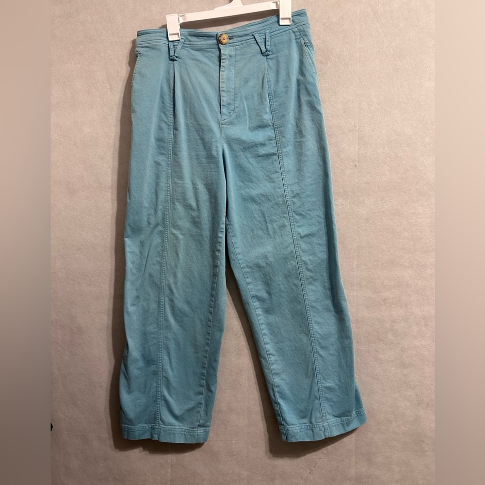 Anthropologie Wide Leg High rise Cotton Twill Pleated Trouser 12 casual barrel